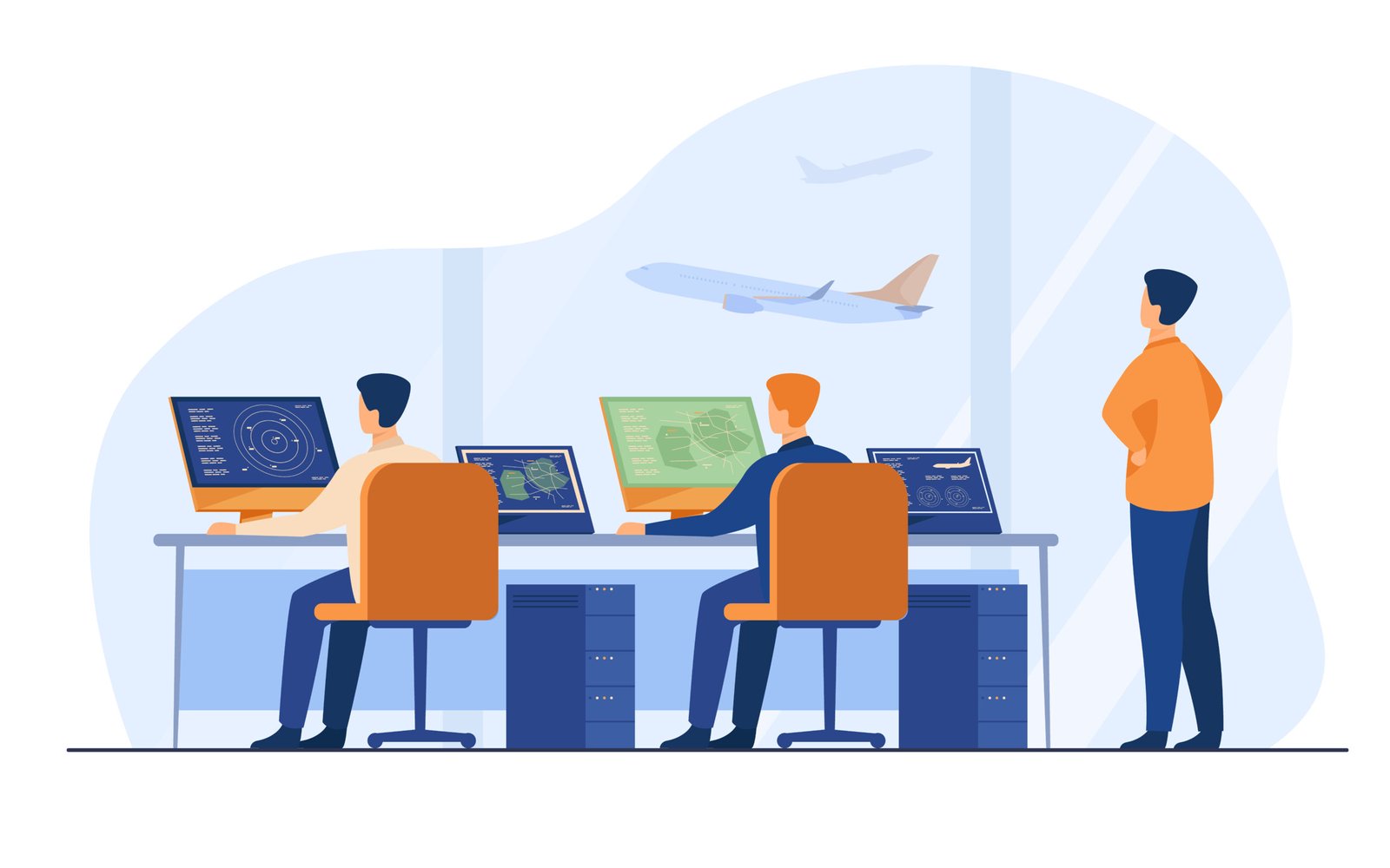 Flight control center isolated flat vector illustration